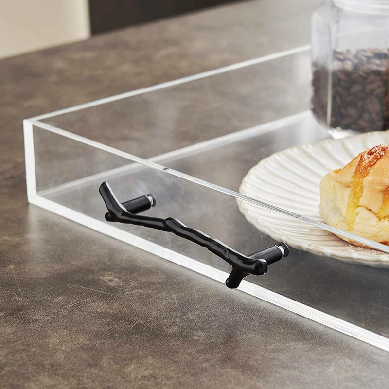 Cheap Acrylic Serving Tray Clear Lucite Tray Organizer with Handles