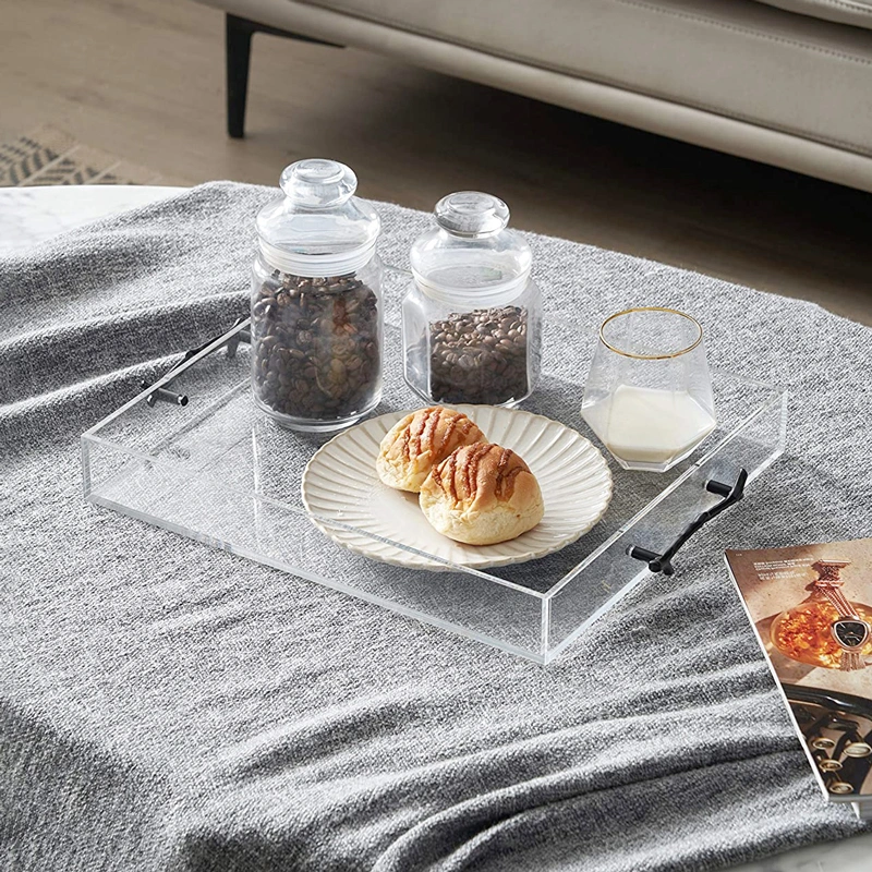 Cheap Acrylic Serving Tray Clear Lucite Tray Organizer with Handles