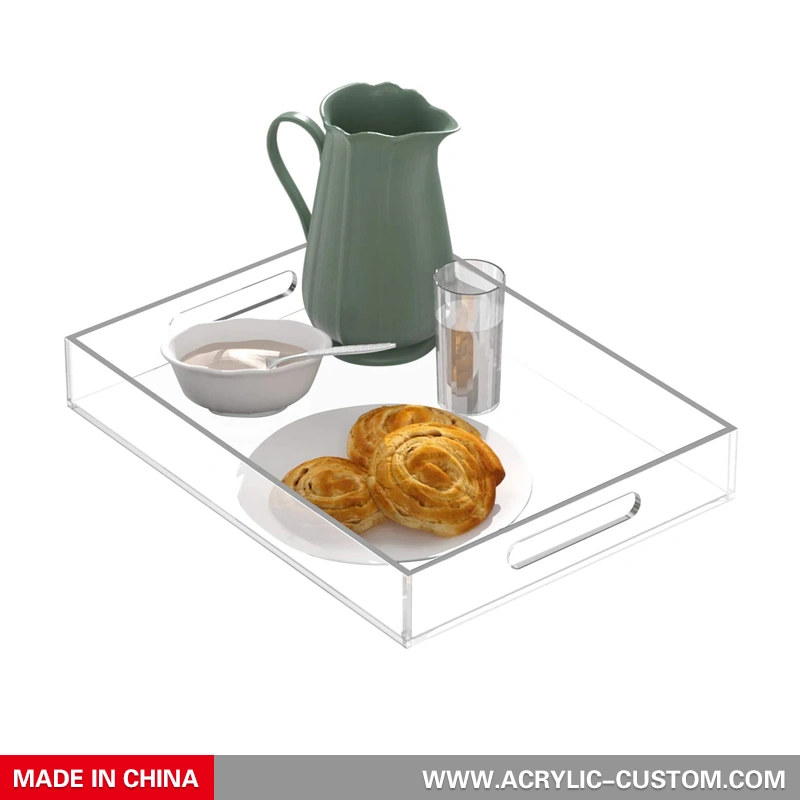 Оптовая дешевые акриловые подносы, прозрачные пластиковые подносы для хранения с ручкой