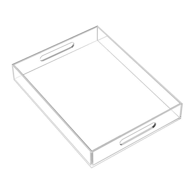 Оптовая дешевые акриловые подносы, прозрачные пластиковые подносы для хранения с ручкой