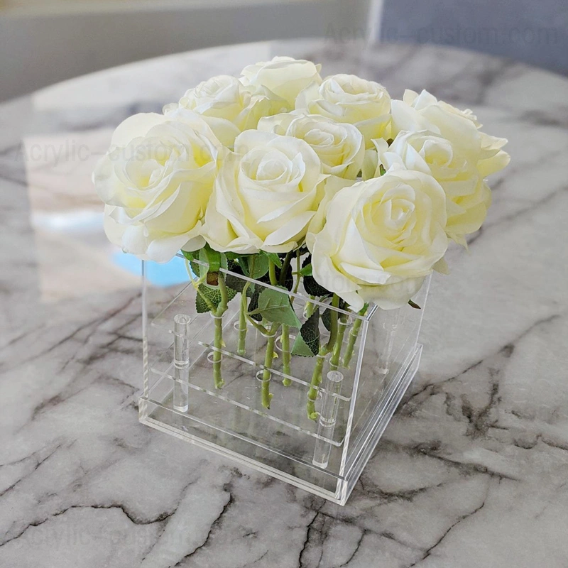 ふたが付いている卸売アクリルのバラの花箱の明確な正方形の花瓶 