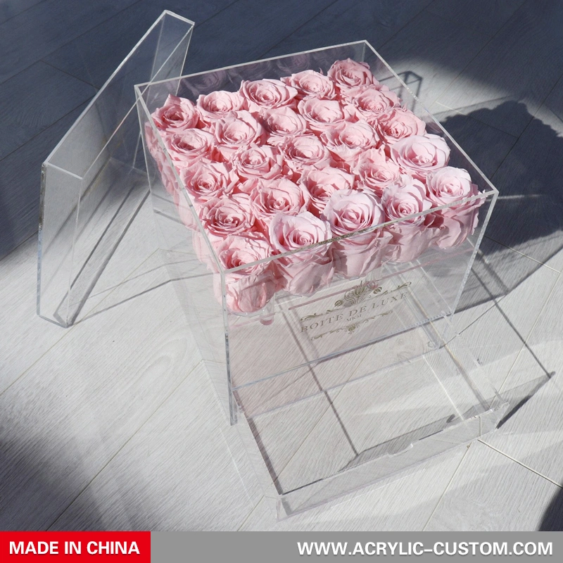 jarrón transparente acrílico rosa cajas de flores con cajones de maquillaje 