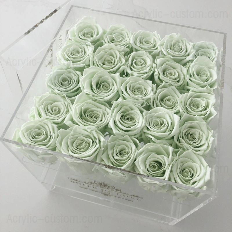 jarrón transparente acrílico rosa cajas de flores con cajones de maquillaje 