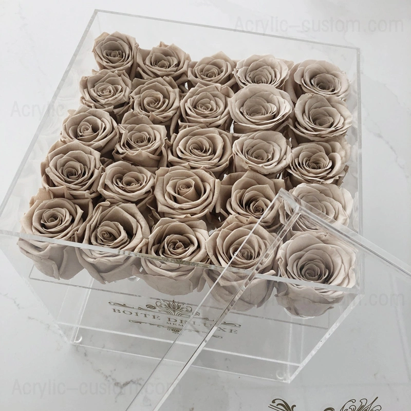 jarrón transparente acrílico rosa cajas de flores con cajones de maquillaje 