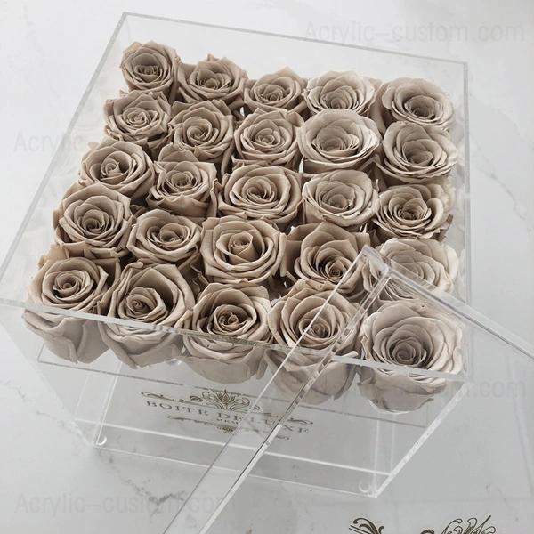 vase transparent boîtes à fleurs roses en acrylique avec tiroirs de maquillage