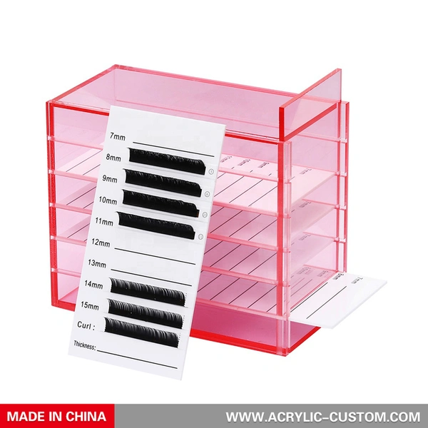 Acrylic Lash Tile Organizer Clear Pink Eyelash Storage Boxes