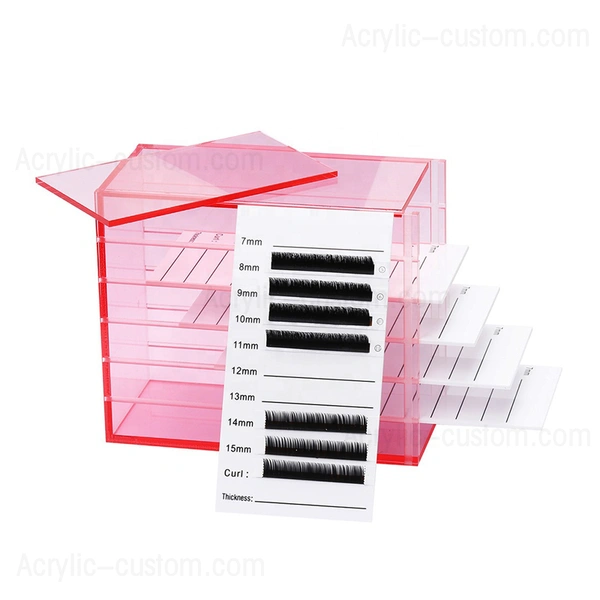 Acrylic Lash Tile Organizer Clear Pink Eyelash Storage Boxes