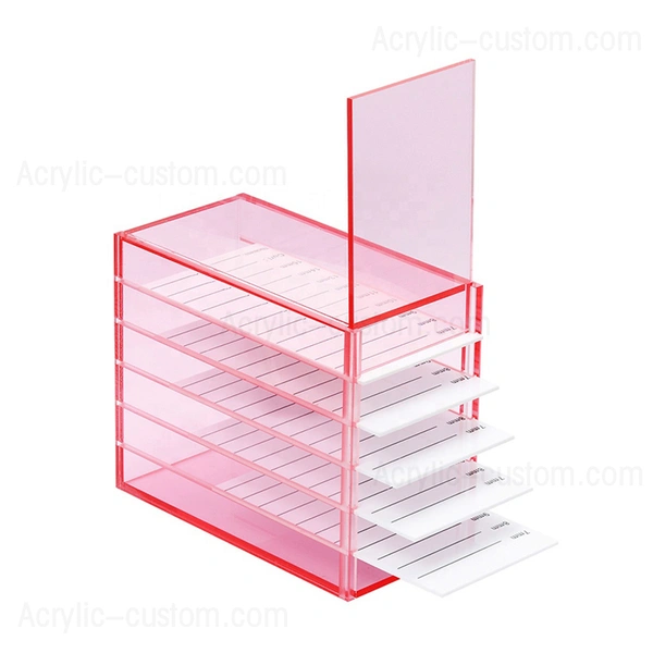 Acrylic Lash Tile Organizer Clear Pink Eyelash Storage Boxes