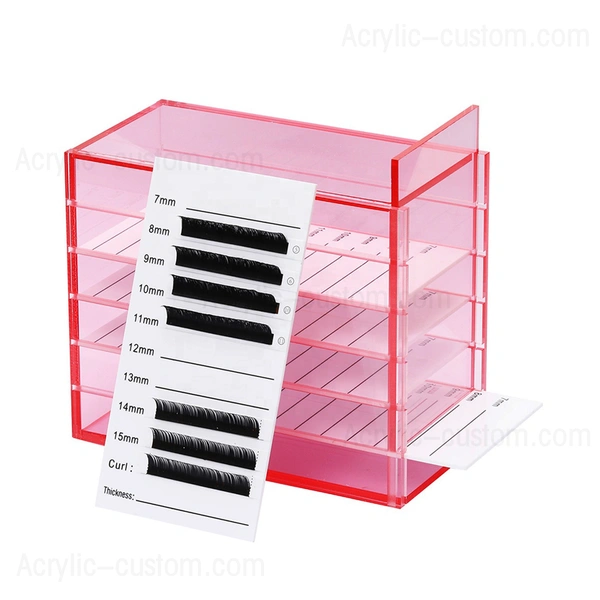 Acrylic Lash Tile Organizer Clear Pink Eyelash Storage Boxes