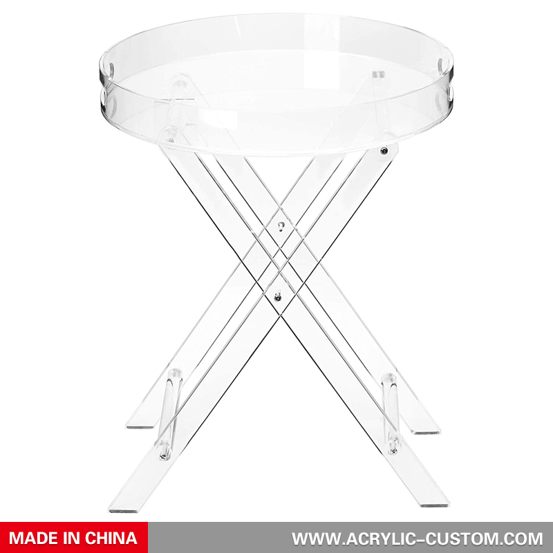 Cheap Folding Round Tray Table, Wholesale Acrylic Tray with Handles