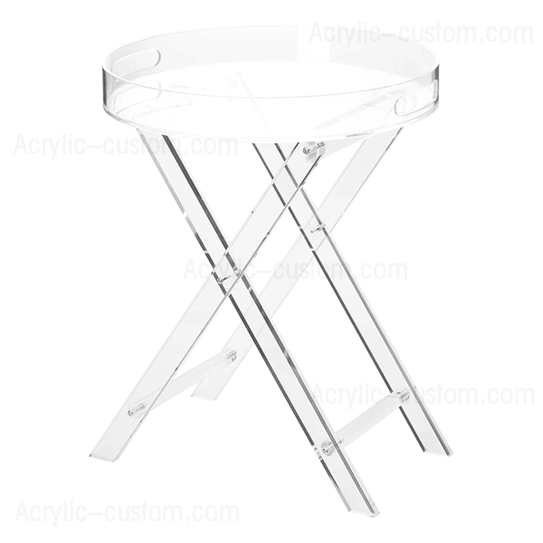 Cheap Folding Round Tray Table, Wholesale Acrylic Tray with Handles