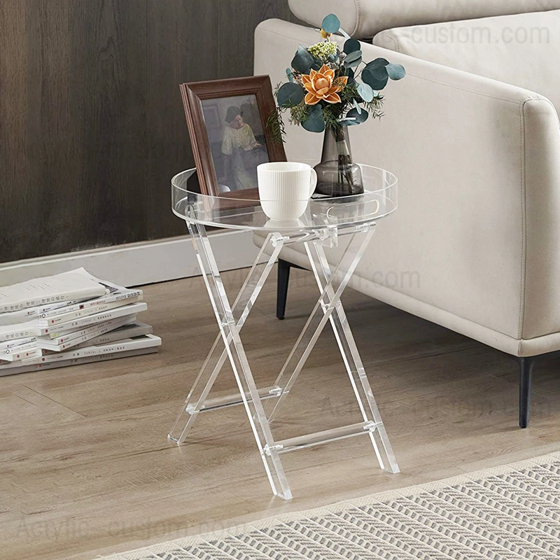 Cheap Folding Round Tray Table, Wholesale Acrylic Tray with Handles
