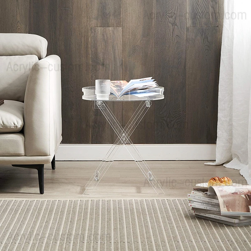 Cheap Folding Round Tray Table, Wholesale Acrylic Tray with Handles