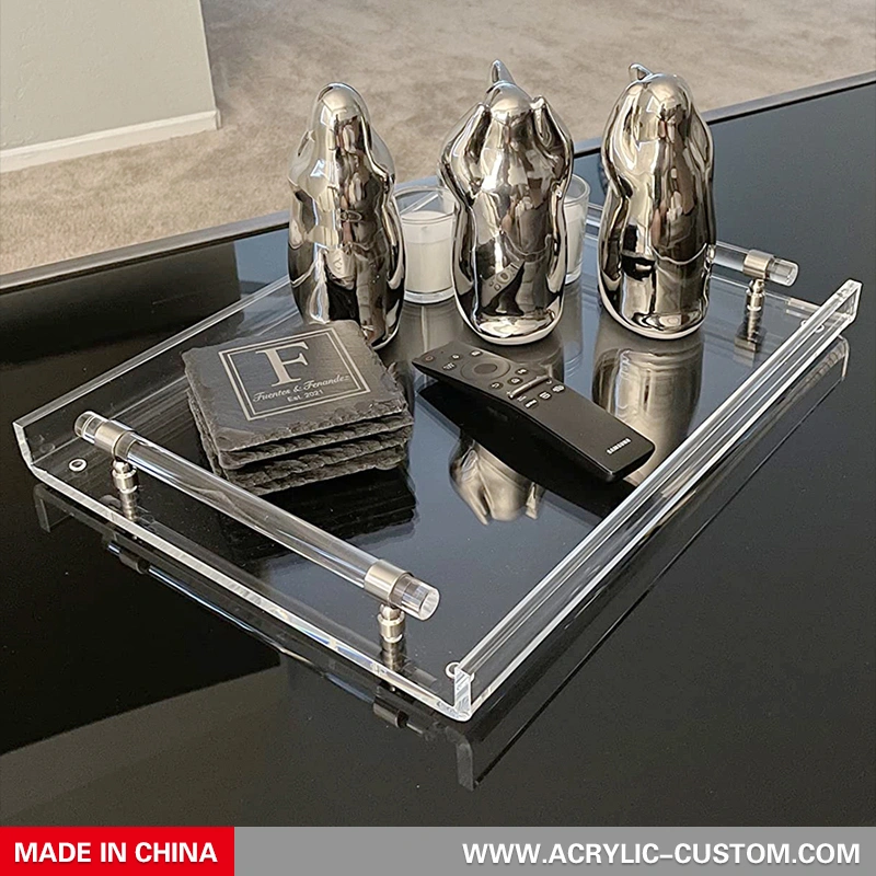 Custom Large Acrylic Tray Clear Serving Tray with Handles