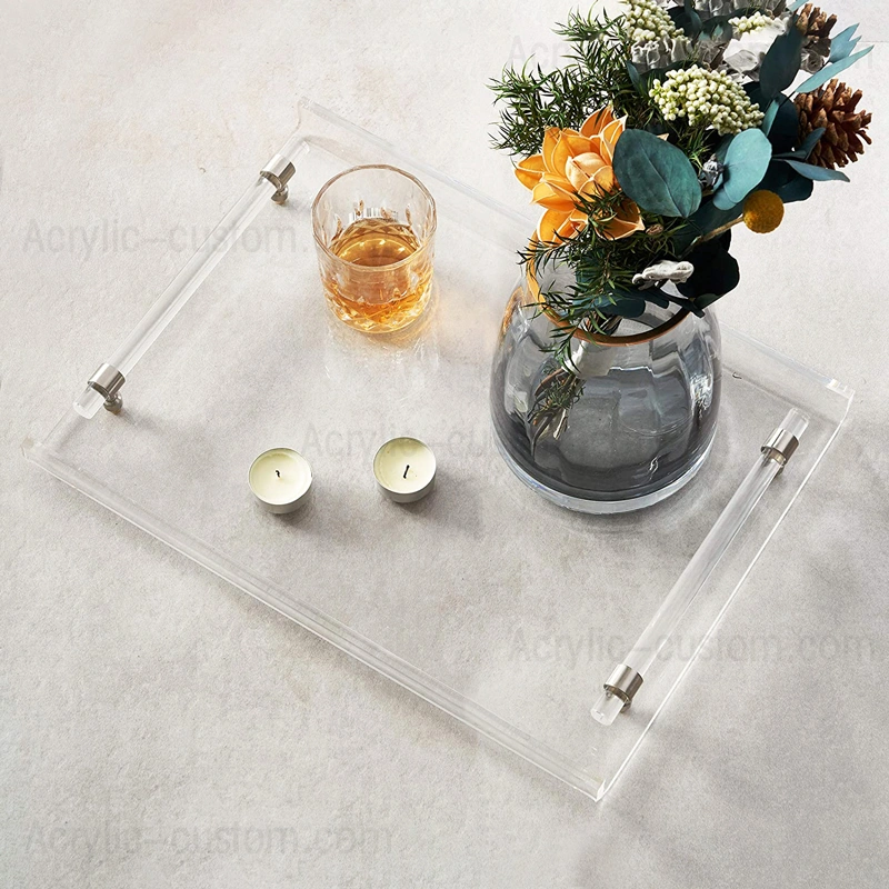 Custom Large Acrylic Tray Clear Serving Tray with Handles