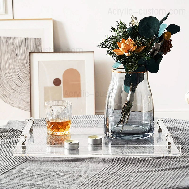 Custom Large Acrylic Tray Clear Serving Tray with Handles