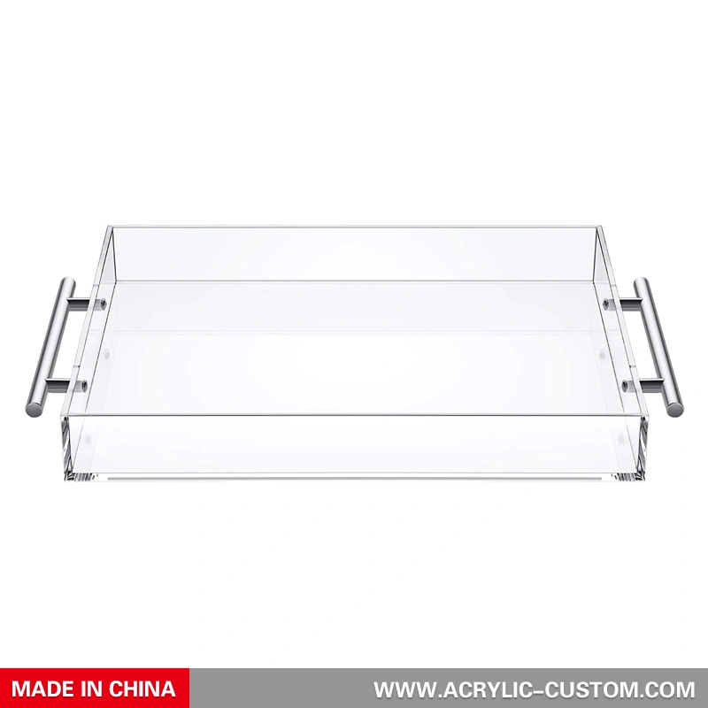 Wholesale Cheap Lucite Tray and Acrylic Clear Tray with Silver Handle
