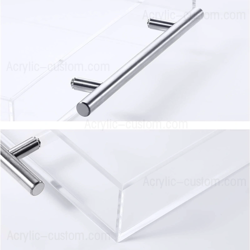 Wholesale Cheap Lucite Tray and Acrylic Clear Tray with Silver Handle