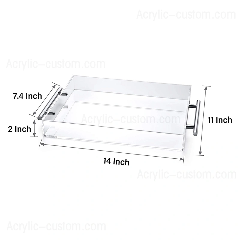 Wholesale Cheap Lucite Tray and Acrylic Clear Tray with Silver Handle