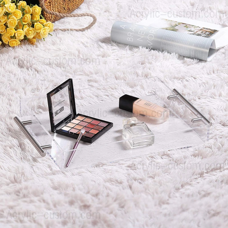 Wholesale Cheap Lucite Tray and Acrylic Clear Tray with Silver Handle