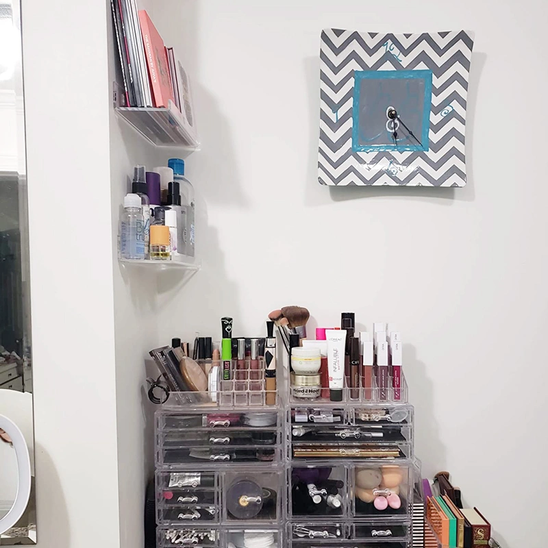 卸売浴室アクリル棚壁に取り付けられた透明なフローティング棚 