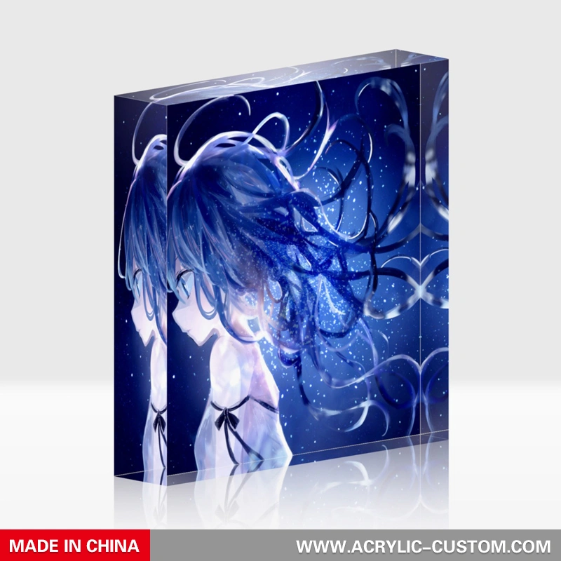 卸売安いアクリルブロック、アニメの女の子の写真の表示ブロック 