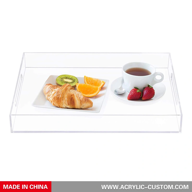 Acrylic Factory Wholesale Clear Food Tray Breakfast Tray with Handle
