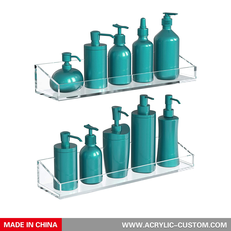 Custom Clear Wall Shelves, Acrylic Floating Shelves with Hooks