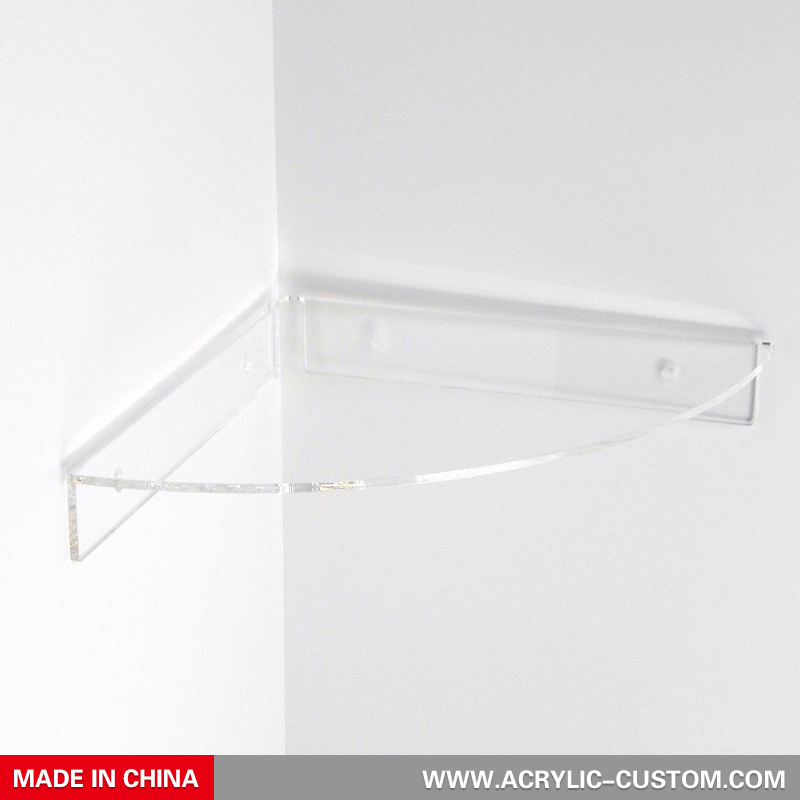 Custom Clear Wall Shelves, Acrylic Floating Shelves with Hooks
