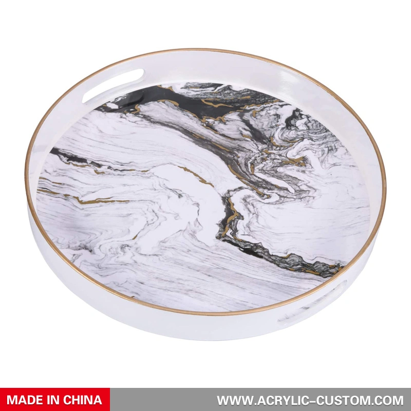 Round Marble Tray Wholesale, Acrylic Serving Tray with Handle