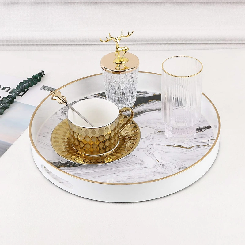 Round Marble Tray Wholesale, Acrylic Serving Tray with Handle