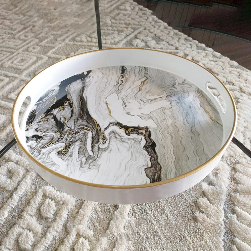 Round Marble Tray Wholesale, Acrylic Serving Tray with Handle