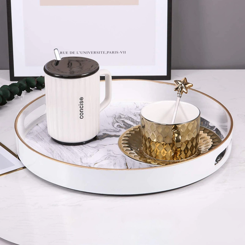 Round Marble Tray Wholesale, Acrylic Serving Tray with Handle