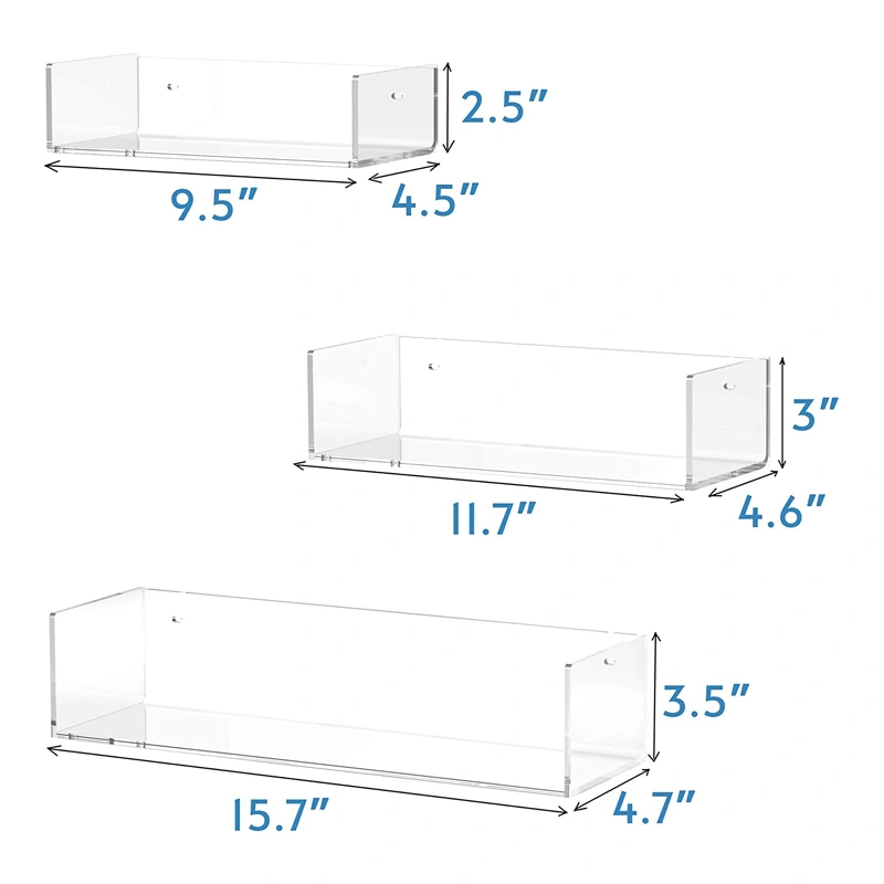 卸売透明フローティング棚壁掛けアクリル壁棚 