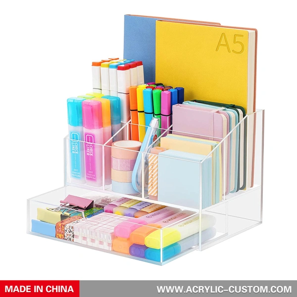 Acrylic Desk Organizers with Sliding Drawers, Office Pen Organizers