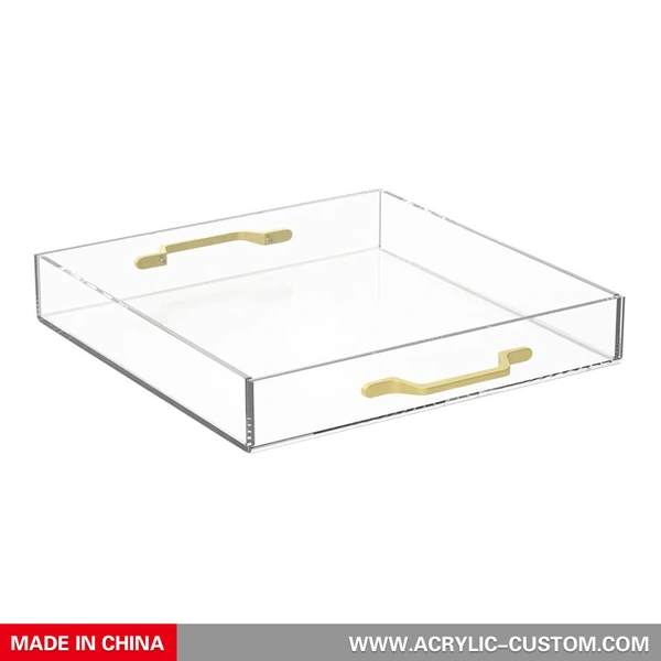 Wholesale Clear Storage Tray Acrylic Tray Organizer with Gold Handles