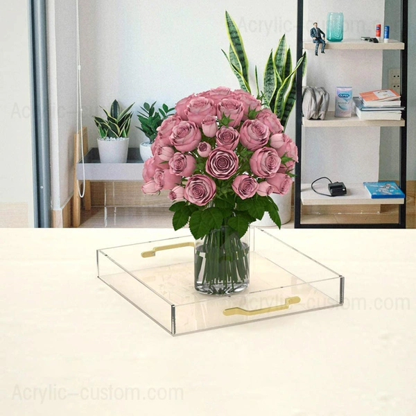Wholesale Clear Storage Tray Acrylic Tray Organizer with Gold Handles
