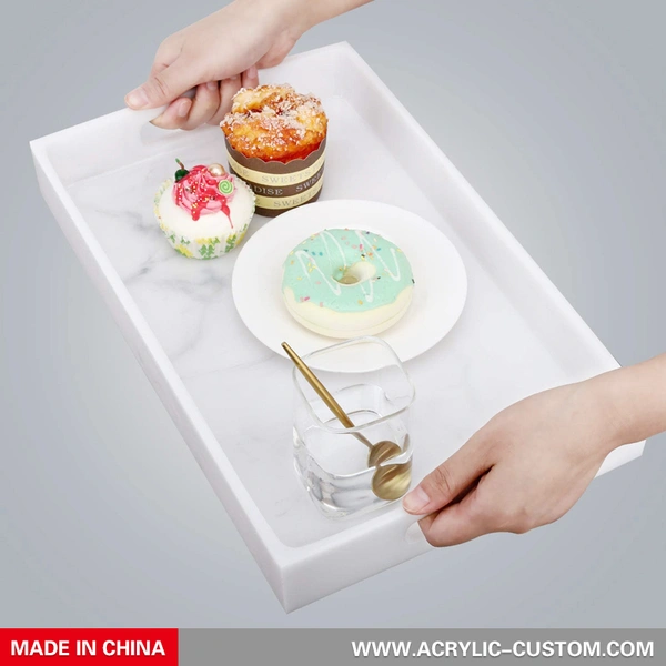 White Marble Bathroom Tray Acrylic Tray Organizer with Handles