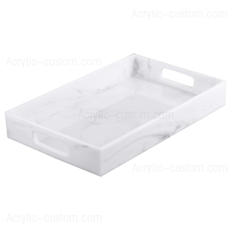 White Marble Bathroom Tray Acrylic Tray Organizer with Handles