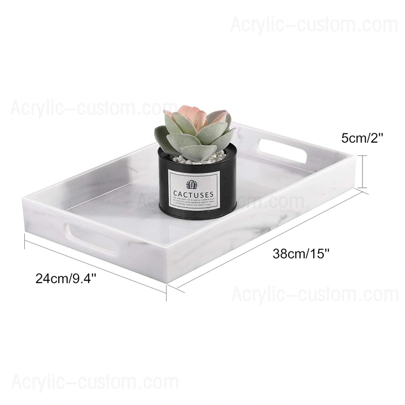 White Marble Bathroom Tray Acrylic Tray Organizer with Handles