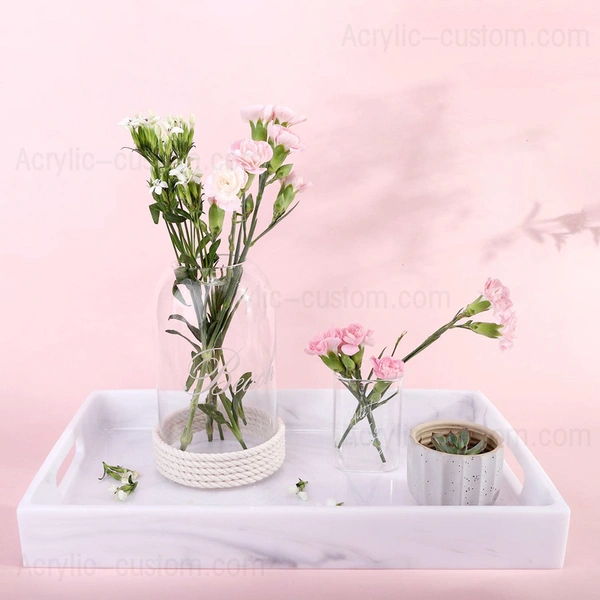 White Marble Bathroom Tray Acrylic Tray Organizer with Handles