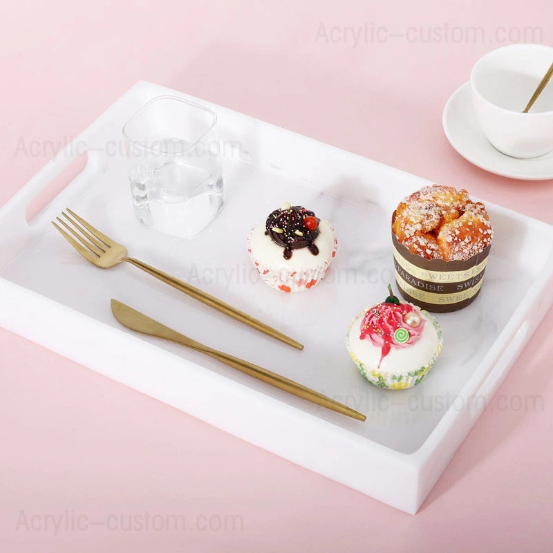 White Marble Bathroom Tray Acrylic Tray Organizer with Handles