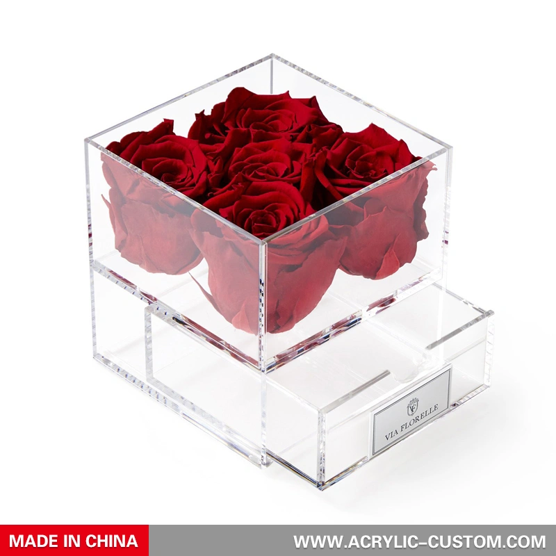 Маленькая акриловая шкатулка для цветов - акриловое хранилище для роз с выдвижным ящиком