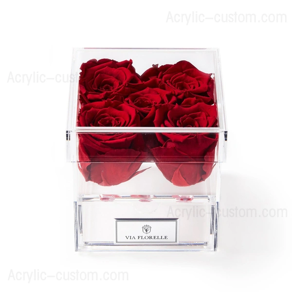 pequeña caja de flores de regalo de acrílico con cajón para almacenamiento de rosas para siempre