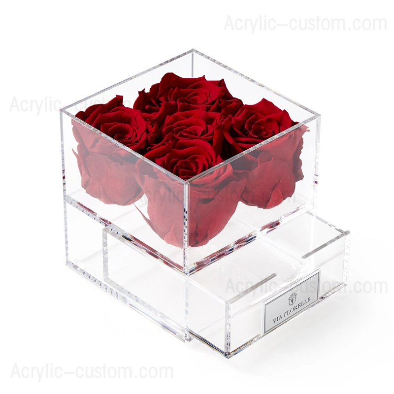 Маленькая акриловая шкатулка для цветов - акриловое хранилище для роз с выдвижным ящиком