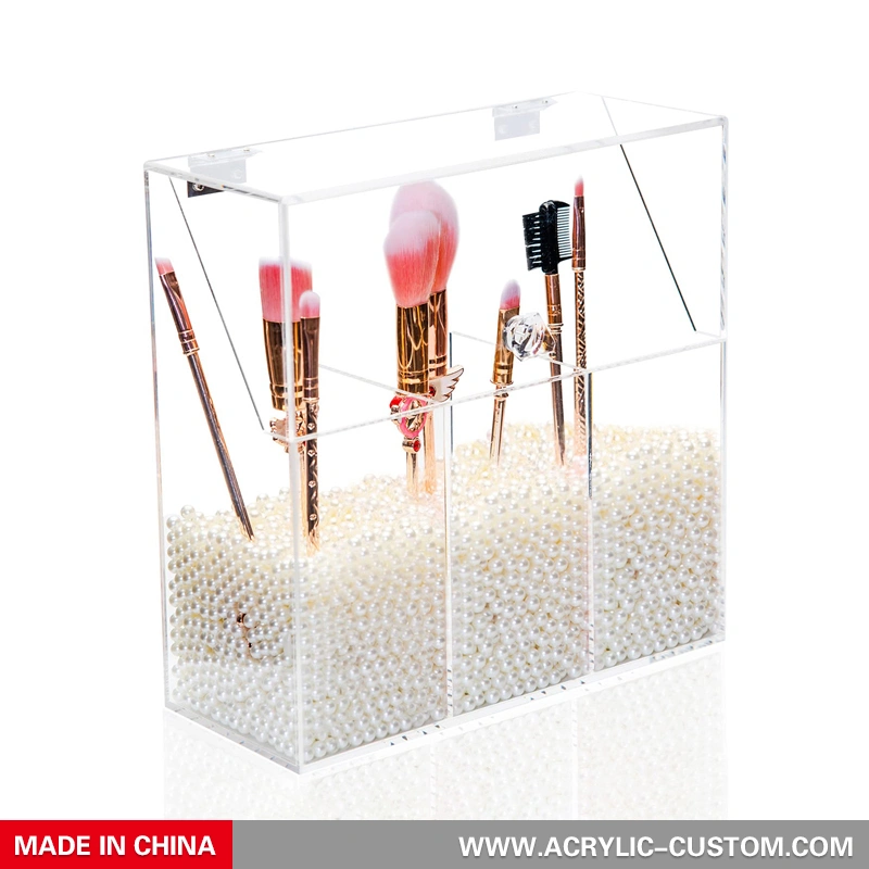 工場価格アクリルオーガナイザー＆ふた付き化粧ブラシホルダー 