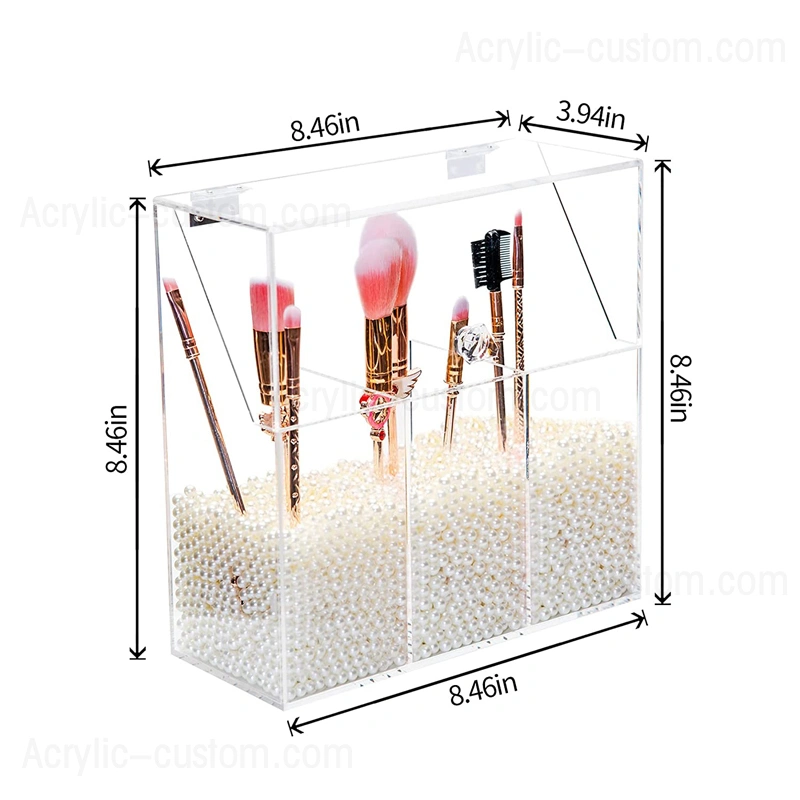 工場価格アクリルオーガナイザー＆ふた付き化粧ブラシホルダー 