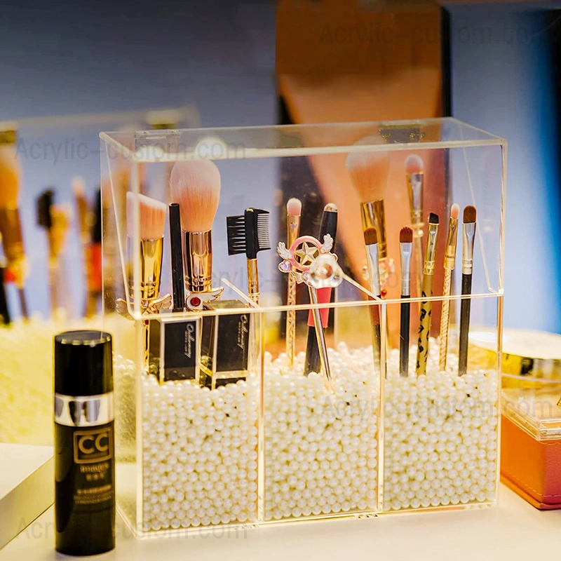 工場価格アクリルオーガナイザー＆ふた付き化粧ブラシホルダー 