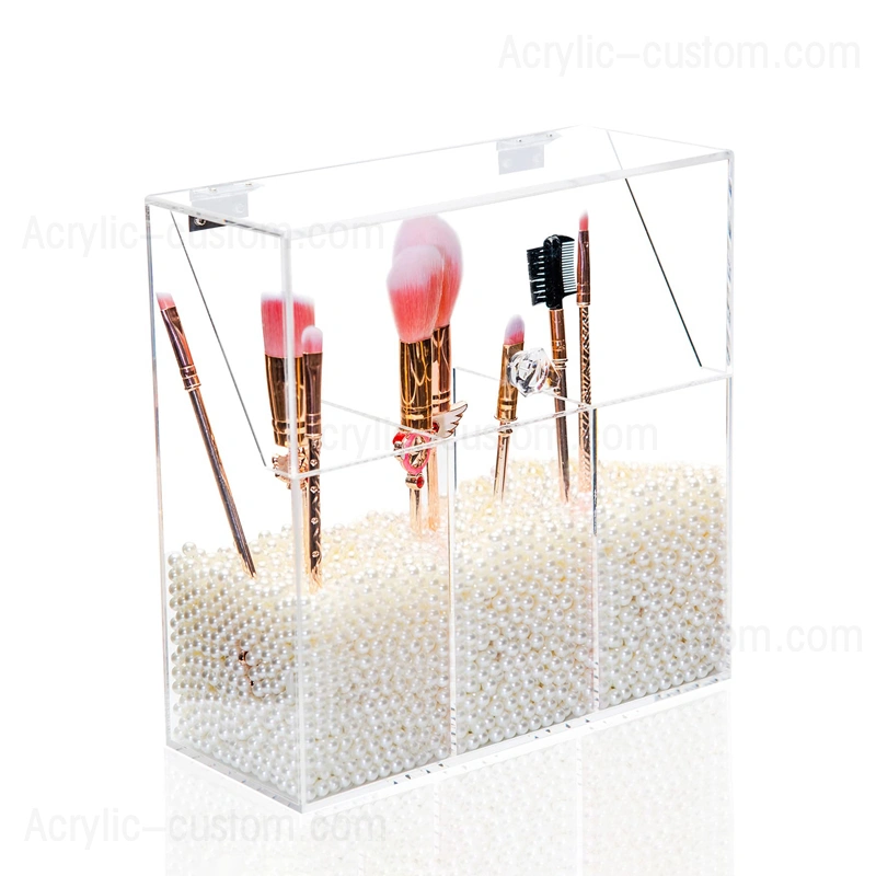 工場価格アクリルオーガナイザー＆ふた付き化粧ブラシホルダー 