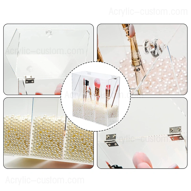 工場価格アクリルオーガナイザー＆ふた付き化粧ブラシホルダー 